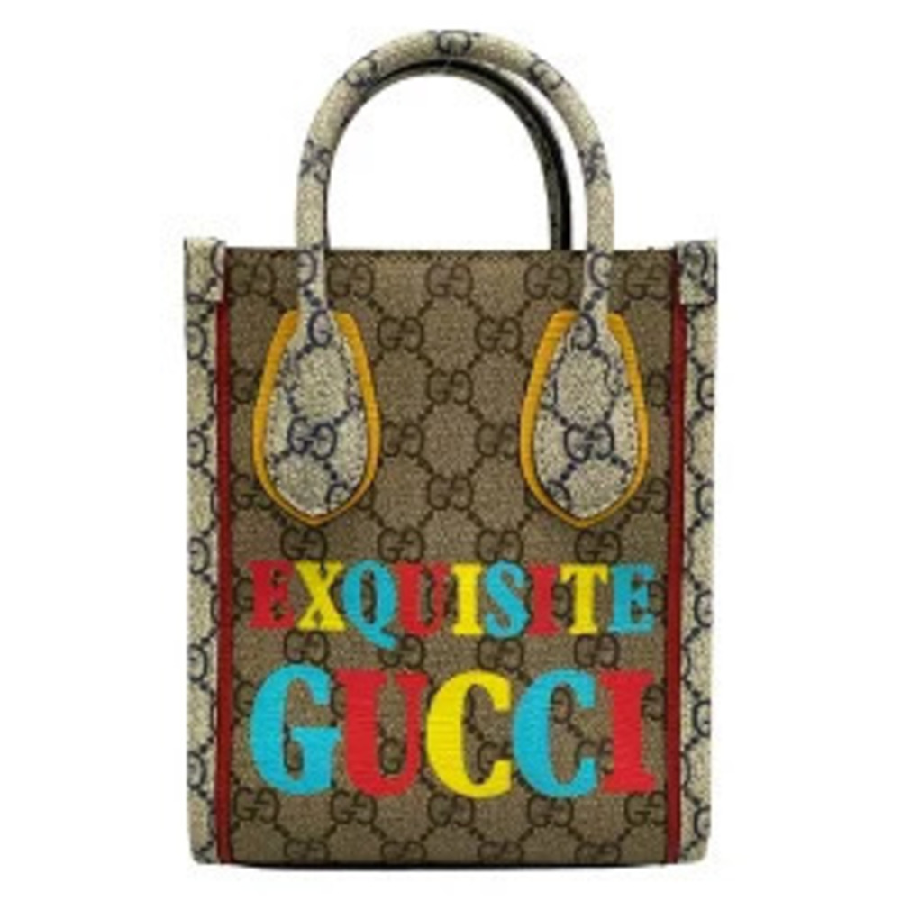 Gucci GG Supreme Tote Bag EXQUISITE Beige Cream x Dark Brown Multi Leather